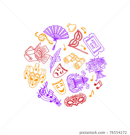 doodle theatre elements in circle illustration doodle theatre elements in circle illustration 76554272