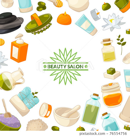 background with place for text with cartoon beauty and spa elements 76554756