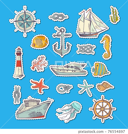 colorful sketched sea elements stickers colorful sketched sea elements stickers 76554897