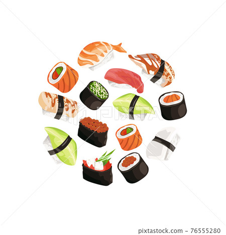 cartoon sushi types circle concept illustration cartoon sushi types circle concept illustration 76555280
