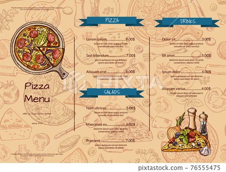 italian pizza restaurant menu template with hand drawn colored elements italian pizza restaurant menu template with hand drawn colored elements 76555475