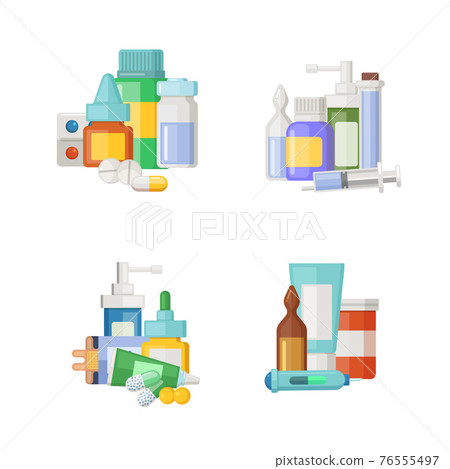 cartoon medicines, potions and pills piles set cartoon medicines, potions and pills piles set 76555497
