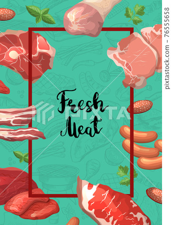 cartoon meat elements frame illustration cartoon meat elements frame illustration 76555658