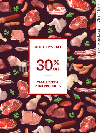 cartoon meat elements sale poster cartoon meat elements sale poster 76555659