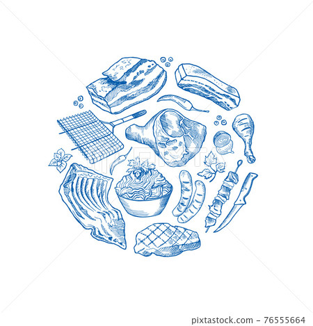 hand drawn monochrome meat elements hand drawn monochrome meat elements 76555664