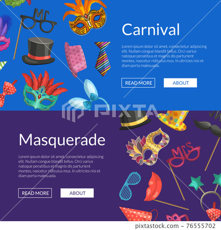 web banners illustration with masks and party accessories web banners illustration with masks and party accessories 76555702