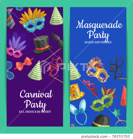 card or flyer illustration with masks and party card or flyer illustration with masks and party 76555703