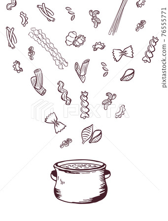 hand drawn pasta pan concept illustration 76555771