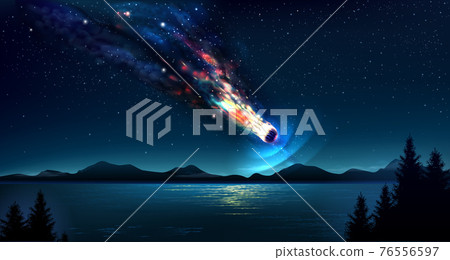 Falling comet in the night blue sky Falling comet in the night blue sky 76556597