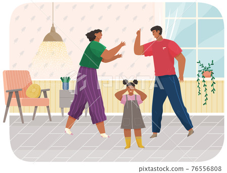 Problems and conflict in family, fight and arguing, quarreling over child in family. Unhappy girl 76556808