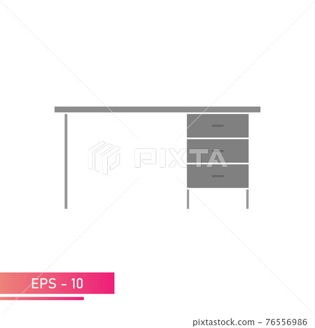 A computer desk with drawers. Gray color. Realistic design. On a white background. Flat vector illustration. A computer desk with drawers. Gray color. Realistic design. On a white background. Flat vector illustration. 76556986