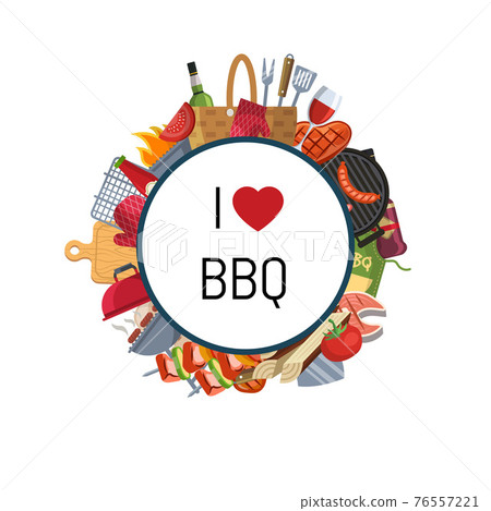 Barbecue or grill elements around circle Barbecue or grill elements around circle 76557221