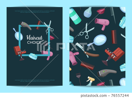 card or flyer templates set for with hairdresser or barber cartoon elements illustration 76557244