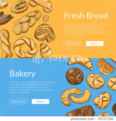 hand drawn colored bakery elements web banner templates 76557290
