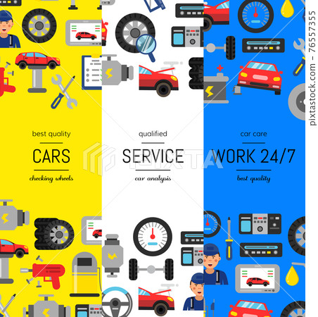 vertical web banners illustration with flat style car service elements vertical web banners illustration with flat style car service elements 76557355