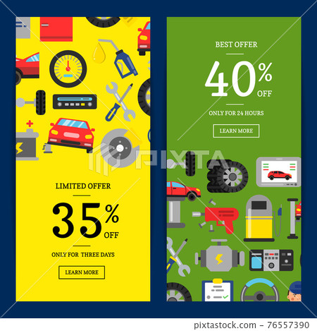 sale web banners illustration with flat style car service elements for car service 76557390