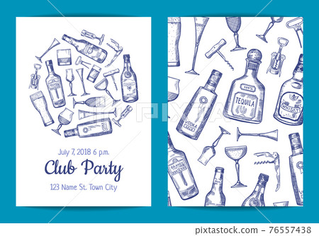 hand drawn alcohol drink bottles and glasses hand drawn alcohol drink bottles and glasses 76557438