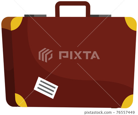 Vintage suitcase with sticker. Luggage leather rectangular brown bag isolated vector illustration 76557449