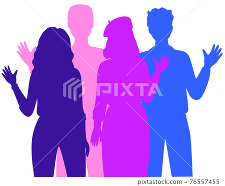 People silhouettes isolated on white. Representatives of world cultures in national clothes People silhouettes isolated on white. Representatives of world cultures in national clothes 76557455