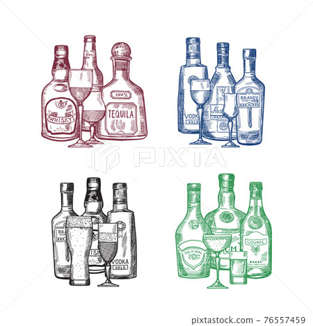 set of hand drawn alcohol drink bottles and glasses piles illustration set of hand drawn alcohol drink bottles and glasses piles illustration 76557459