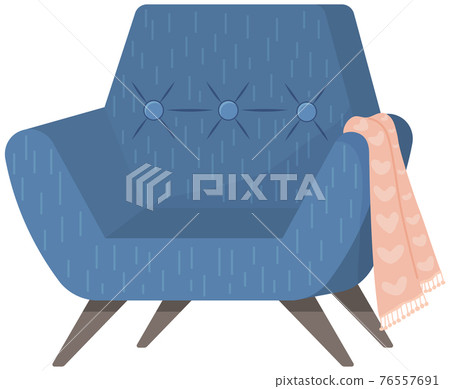 Retro blue colored armchair. Living room furniture design concept modern home interior element Retro blue colored armchair. Living room furniture design concept modern home interior element 76557691