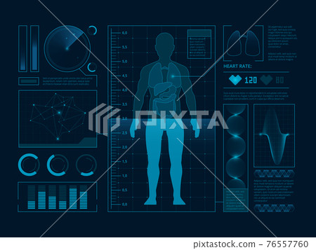 Futuristic medical symbols of scan for web interface. Visualization of digital human verify. Hud 76557760