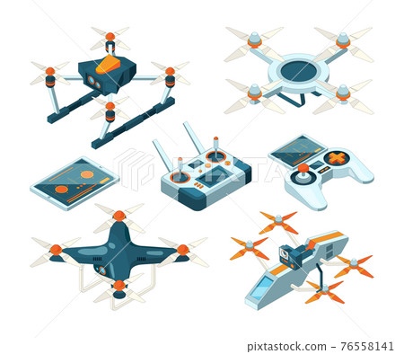 Isometric 3d pictures of drone copters,... - Stock Illustration ...