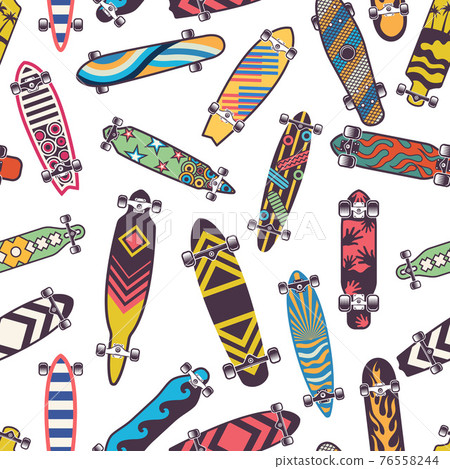 Colored seamless pattern with various skateboards 76558244