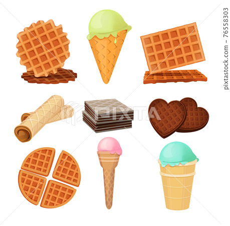 Waffels desserts. Set of pictures isolate 76558303
