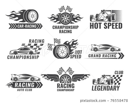 Trophy, engine, rally and others symbols for race sport labels 76558478