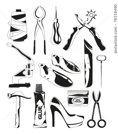 Monochrome pictures set of shoes repair tools 76558490