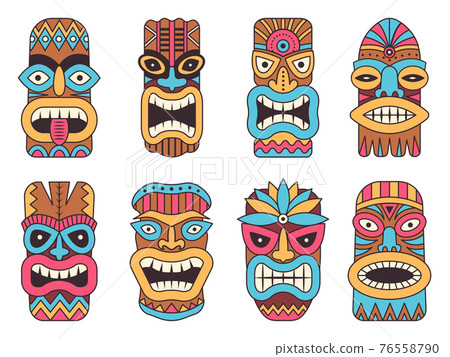 Illustrations of hawaiian tiki god. Tribal totem Illustrations of hawaiian tiki god. Tribal totem 76558790