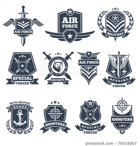 Military logos and badges. Army symbols isolated on white background 76558807