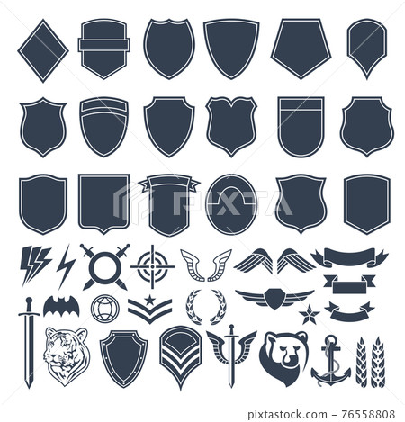 Set of empty shapes for military badges. Army monochrome symbols 76558808