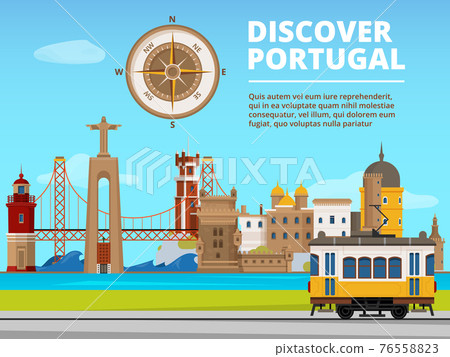 Urban landscape of lisabon portugal. Culture objects set 76558823