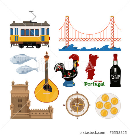 Portuguese icon set in flat style 76558825