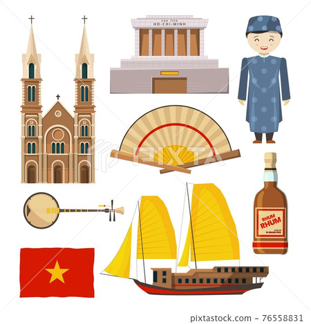 Different pictures of Vietnam symbols isolate on white background Different pictures of Vietnam symbols isolate on white background 76558831