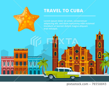Urban landscape of cuba. Different historical symbols and landmarks 76558843
