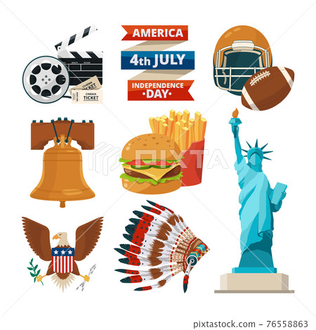 Culture objects of americans usa. illustrations in cartoon style Culture objects of americans usa. illustrations in cartoon style 76558863