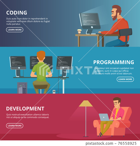 Horizontal banners with illustrations of designers and programmers Horizontal banners with illustrations of designers and programmers 76558925