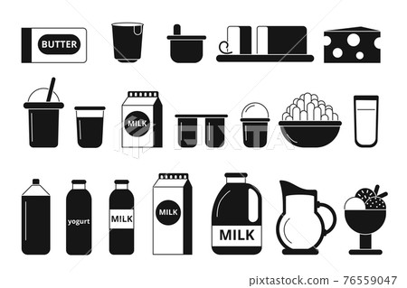 Silhouette and monochrome pictures of dairy milk products 76559047