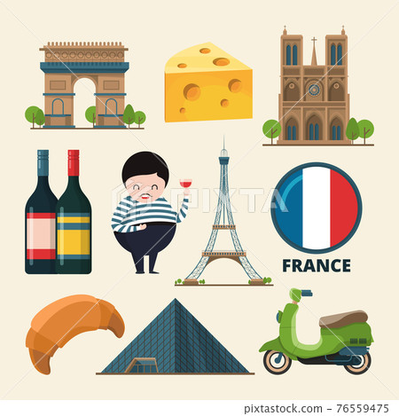 Collection set of france landmarks. icon set in cartoon style Collection set of france landmarks. icon set in cartoon style 76559475