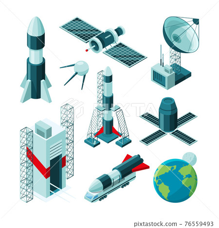 Isometric pictures of different tools and constructions for space center 76559493