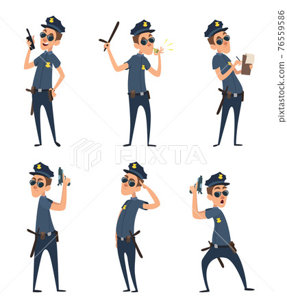 Funny cartoon characters of policemen in action poses Funny cartoon characters of policemen in action poses 76559586