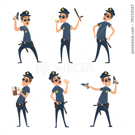 Policemen in different action poses. Security mens in cartoon style 76559587