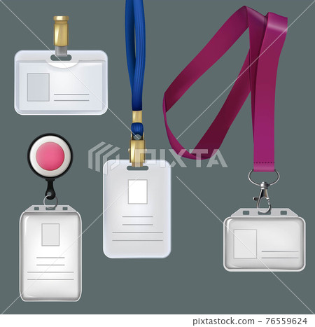 Illustrations of realistic templates of personal badges, security plastic cards Illustrations of realistic templates of personal badges, security plastic cards 76559624