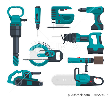 Construction electro tools for repair. pictures in flat style 76559696
