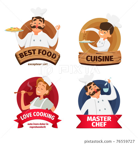 Logo or labels set for restaurant. Characters of chef Logo or labels set for restaurant. Characters of chef 76559727