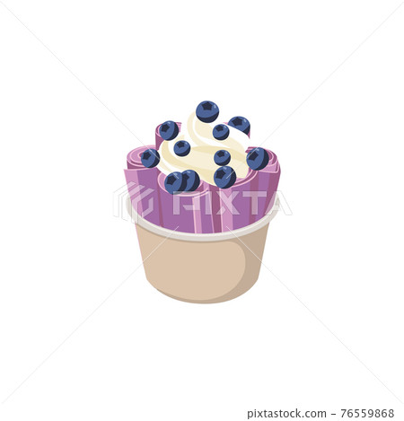 Dessert rolls of ice cream with blueberry berries and whipped cream 76559868