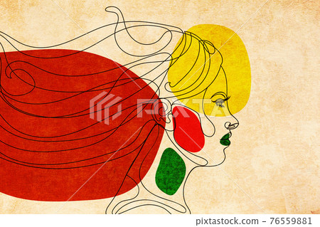 Girl profile lineart with colorful shapes grunge Girl profile lineart with colorful shapes grunge 76559881
